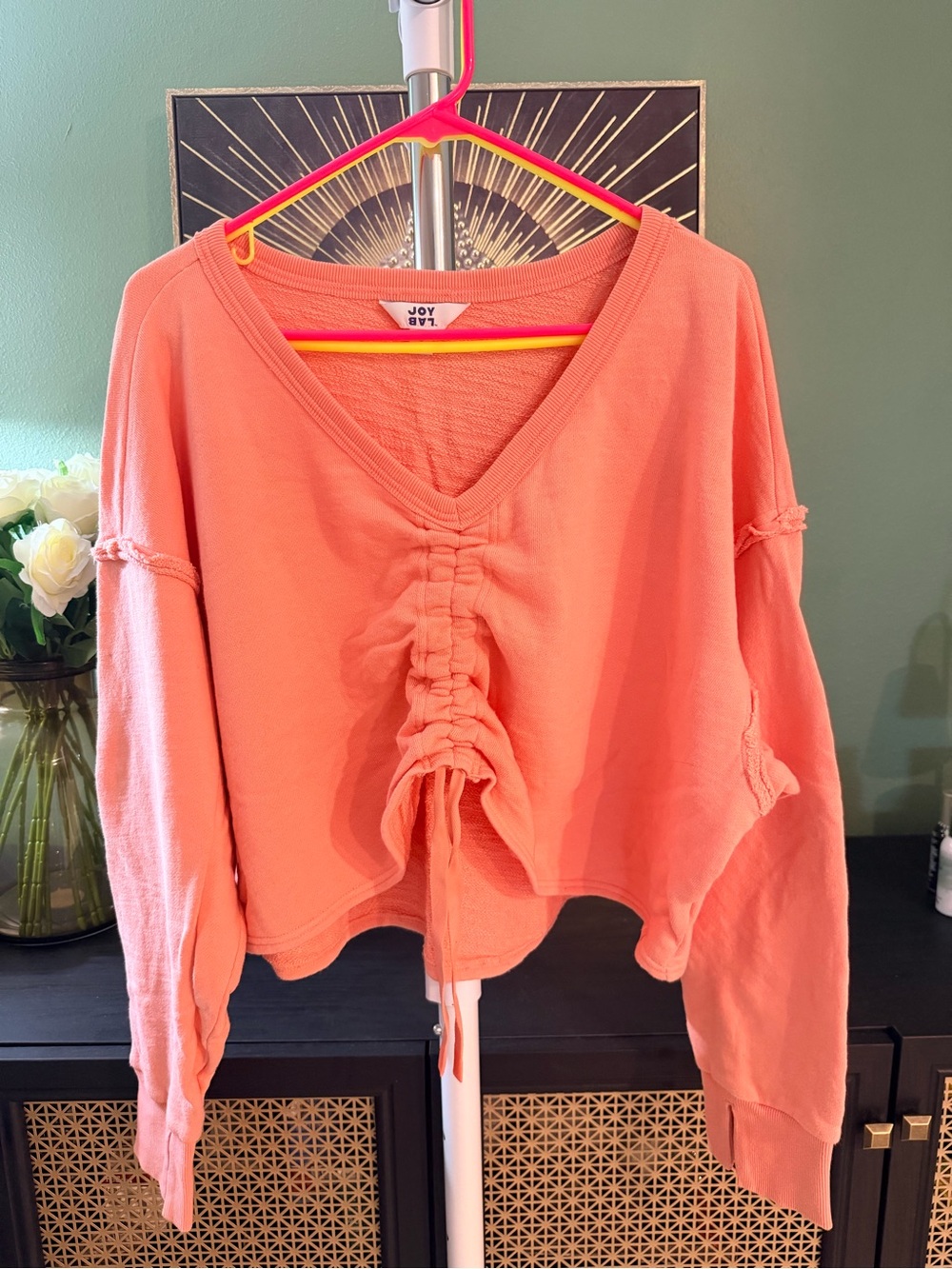JoyLab Coral Drawstring V-Neck Pullover Sweatshirt